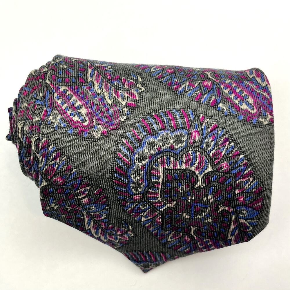 Vintage Bonwit Teller Mens Wide Wool Tie Paisley Green Burgundy Blue Necktie